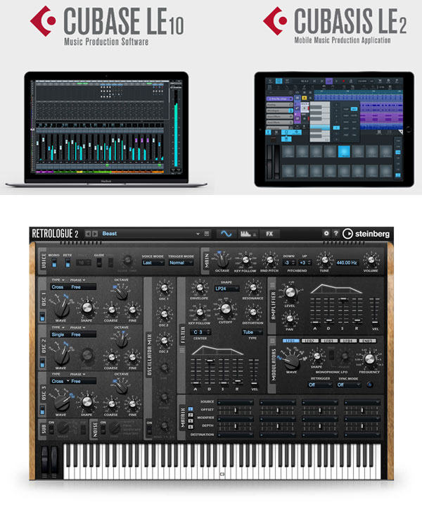    Audient:   Cubase LE 10, Cubasis LE 2 ( iOS)  Retrologue 2